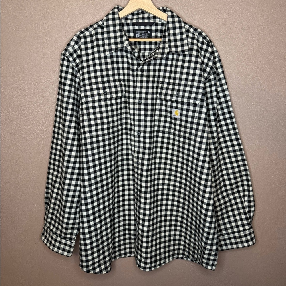 Carhartt Men's Loose Fit Plaid Flannel Long Sleeve Black & White Button Up XL - Picture 13 of 15